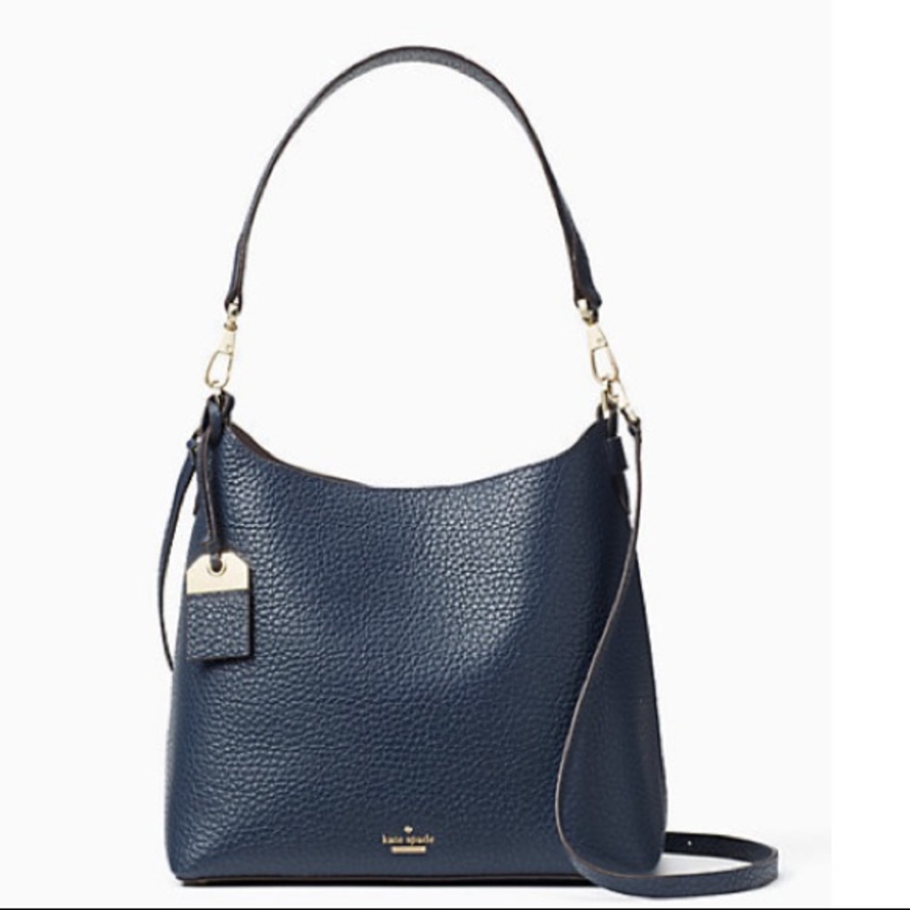 NWT Kate Spade Carter Satchel navy blue pebble leather - Picture 1 of 8